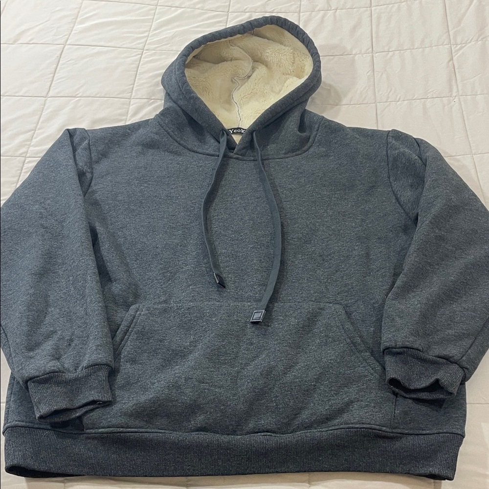Yeokou Large Dark Gray Sherpa Lined Hoodie